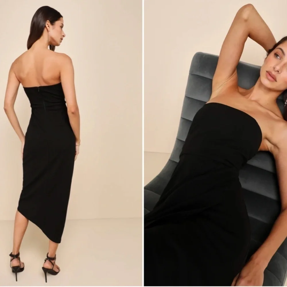 LULU's Prom Wedding Elegant Sexy Sophisticated Slimming Strapless Midi Dress - Picture 3 of 5